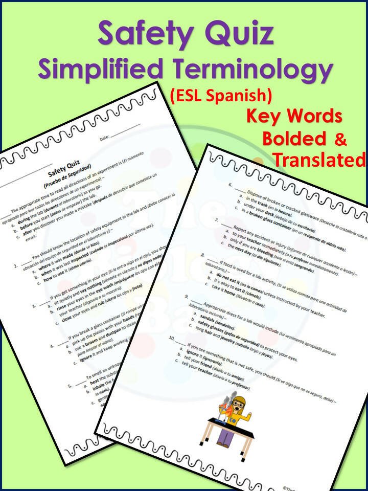 Lab Safety Rules and Safety Quiz Bilingual Marketplace