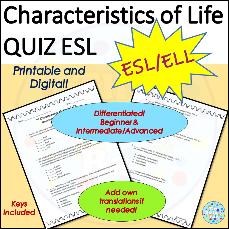 Characteristics of Life Quiz Biology – Bilingual Marketplace