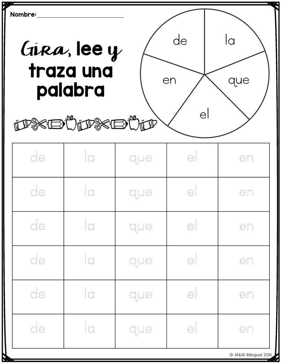 Spin & Read Spanish High Frequency Words Bilingual Marketplace