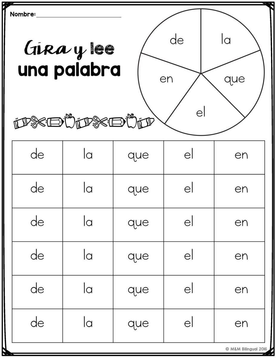 Spin & Read Spanish High Frequency Words Bilingual Marketplace
