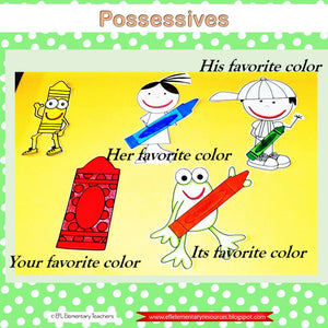 Possessive pronouns, nouns, adjectives, form, questions for Elementary ESL