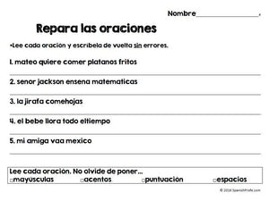 Repara las oraciones (Fix sentence errors in Spanish)