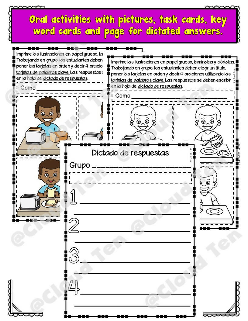 Comprensión de Lectura | Reading Comprehension Spanish Task Cards