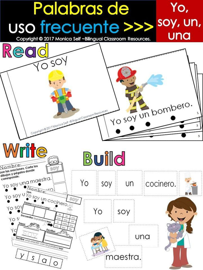 Spanish High Frequency Words "yo","soy" "un" and "una"