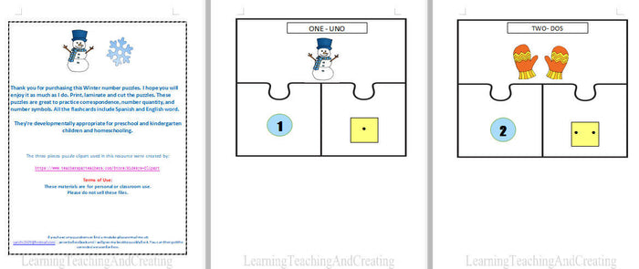 WINTER NUMBER PUZZLES ENGLISH - SPANISH