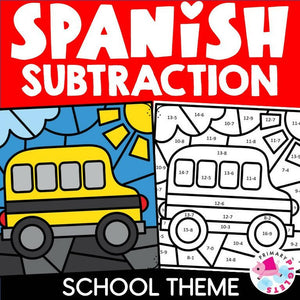 Spanish Back to School Color by Number Subtraction Facts Back to School Color by Code Subtraction Facts Morning Work Subtraction Worksheets
