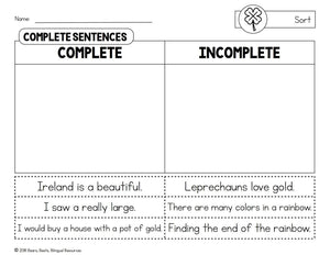 Bilingual St. Patrick's Grammar Sorts