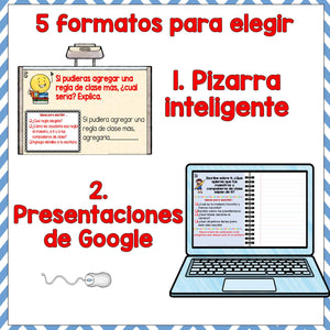Spanish writing prompts and journal- Google Slides- Distance learning -September