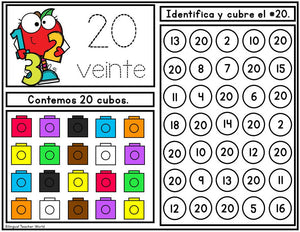 Spanish Activity Mats with Snap Cubes for Numbers 1-20