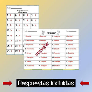 Character traits in Spanish Task Cards/Rasgos del personaje