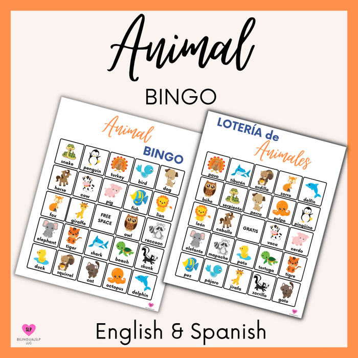 Animal BINGO - English & Spanish vocabulary