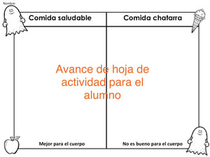 Clasificación Comida Saludable vs. Comida Chatarra para Halloween Dual Spanish