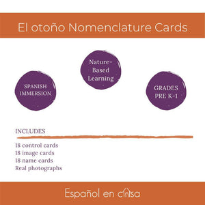 El otoño Three-part Montessori Cards | Fall Theme | Autumn | Hands-on Learning | Spanish Homeschooling | Spanish Immersion
