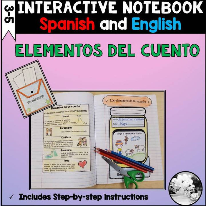Story elements interactive notebook - Elementos del cuento - Spanish