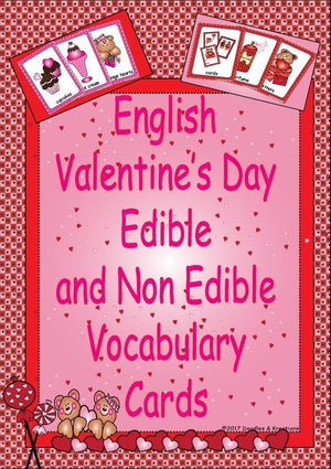 English Valentine's Day Edible and Non Edible Vocabulary Cards