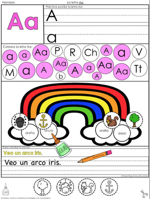 Abecedario actividades para cada letra A-Z incluyendo sonidos suaves y escritura (K-1)