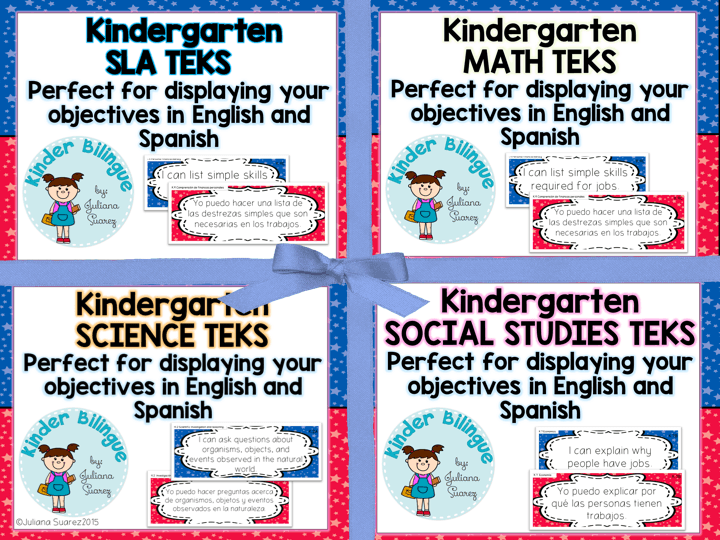 Kindergarten BUNDLE TEKS cards in English and Spanish Bilingual