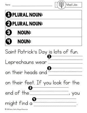 Bilingual St. Patrick's Mad Libs