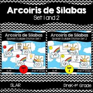Spanish: Rainbow Theme Syllable Learning Stations (Set 1 &  2)