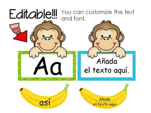 Monkey Themed Calendar Set and Classroom Decorations {Spanish Version} EDITABLE!