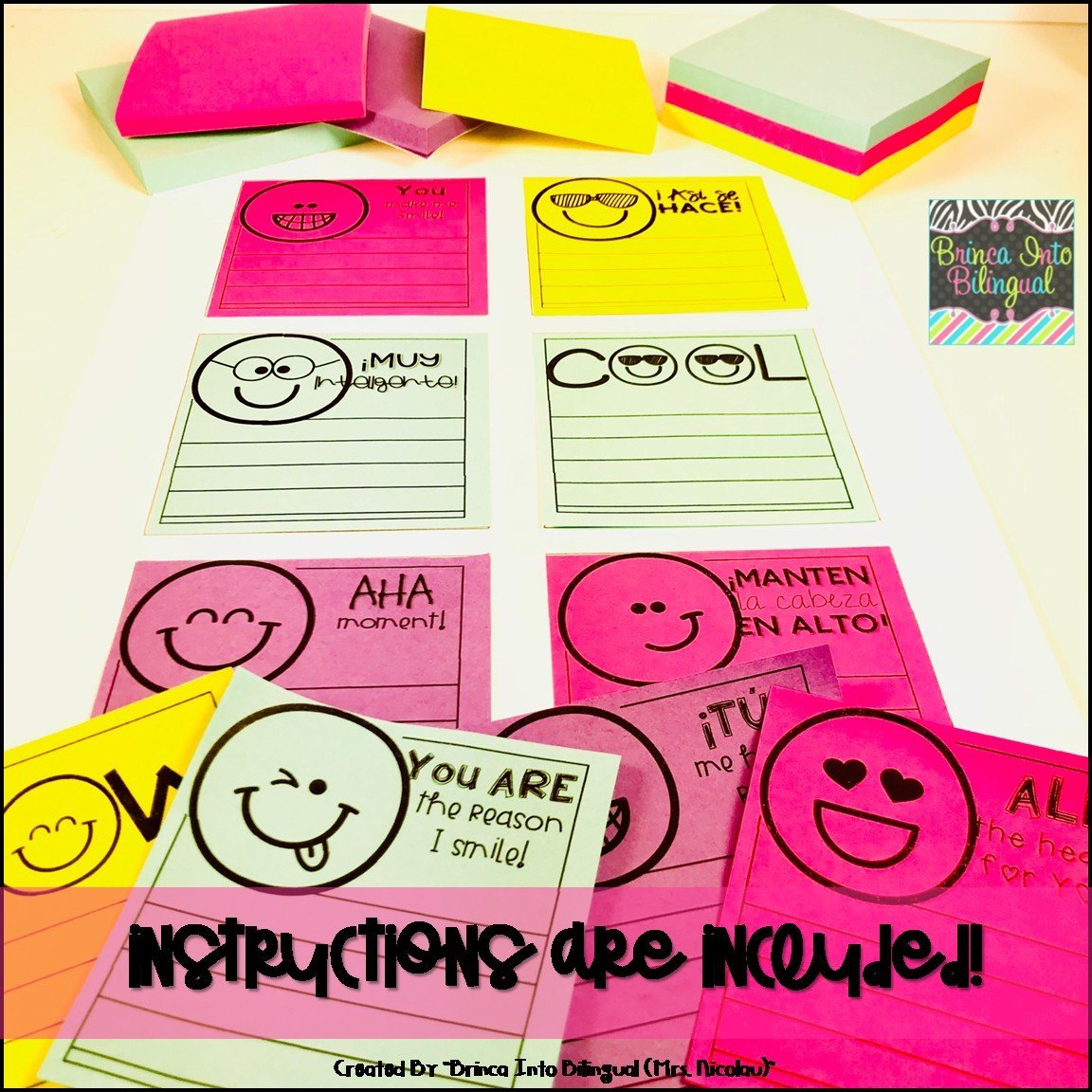 FREE SAMPLE Positive Post-Its Notes ENGL/SPAN – Bilingual Marketplace