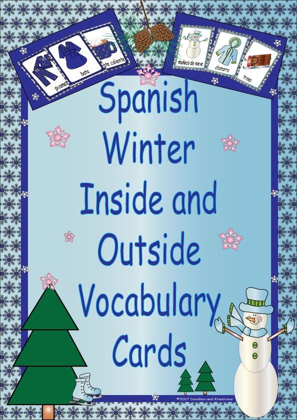 Spanish Winter Inside Outside Vocabulary Cards