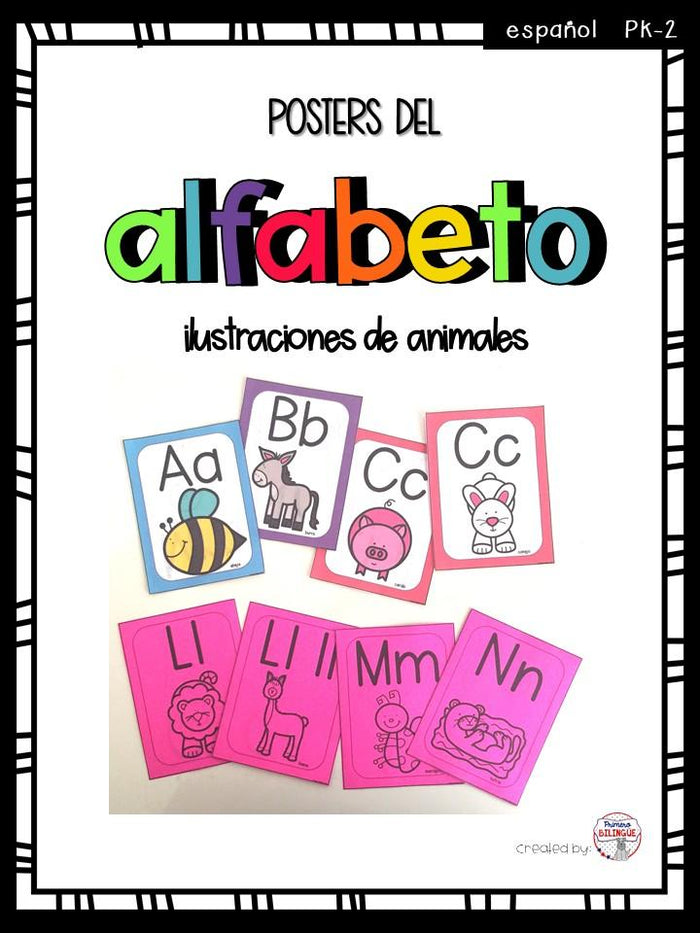 Posters de alfabeto con ilustraciones de animales