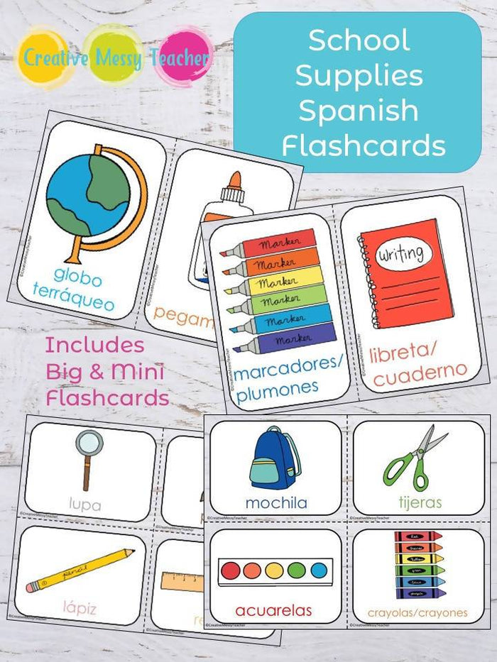 School Supplies Spanish Flashcards - El Material Escolar Flashcards