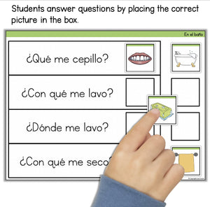 ¿Quién, qué, dónde? SPANISH Language Asking & Answering Questions Task Cards