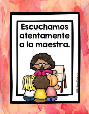 Classroom Rules in Spanish (Posters and Cards) Reglas del salon Red Rojo
