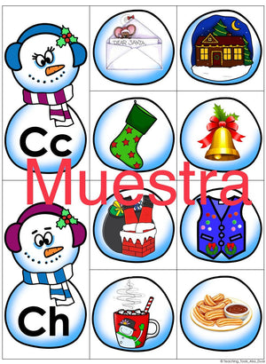 Centro festivo Navideño (apilable) "Muñeco de Nieve" Abecedario A-Z con actividad