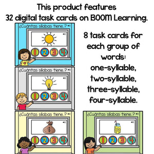 BOOM Cards Counting Syllables in Spanish-Contando sílabas (Distance Learning)