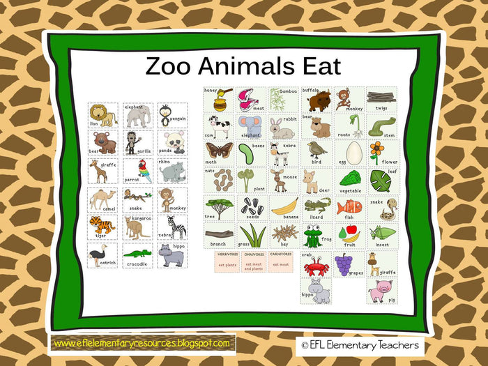 Zoo Animals Eat Cards and activity sheets