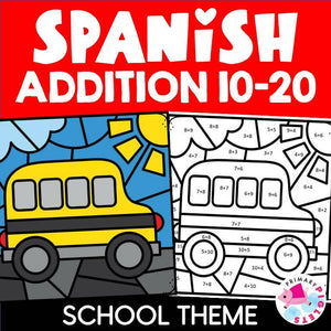 SPANISH BACK TO SCHOOL COLOR BY NUMBER CODE ADDITION SUMS 10 TO 20