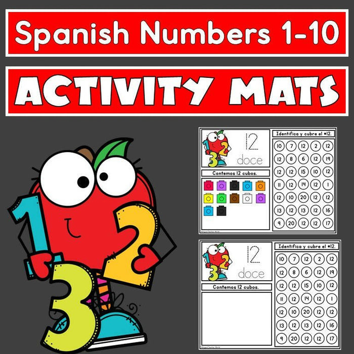 Spanish Activity Mats with Snap Cubes for Numbers 1-20