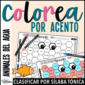 Colorea por acento Spanish Acentuación Coloring Worksheets Set 1