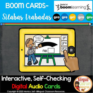 BOOM Cards Sílabas trabadas Gr (gra, gre, gri, gro, gru)- Distance Learning