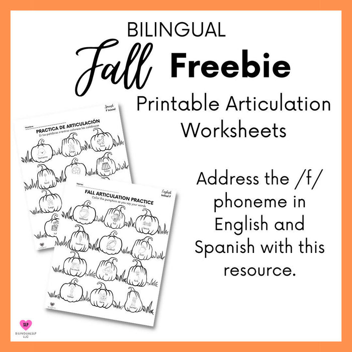 Bilingual Articulation Worksheets - F Words