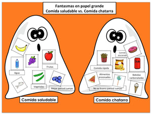 Clasificación Comida Saludable vs. Comida Chatarra para Halloween Dual Spanish