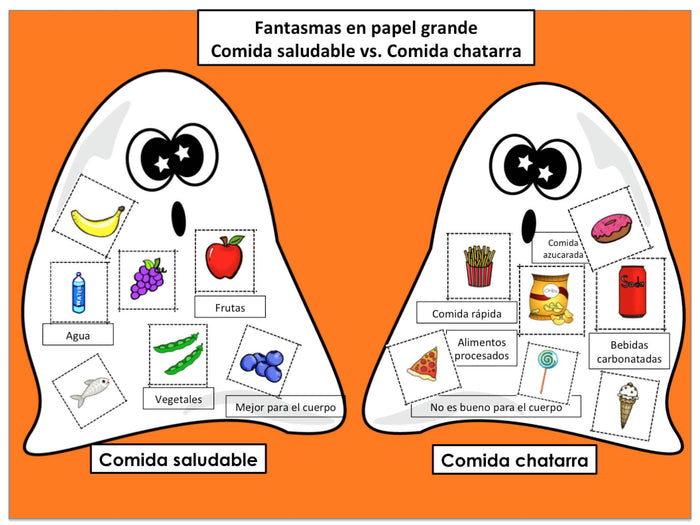 Clasificación Comida Saludable vs. Comida Chatarra para Halloween Dual Spanish