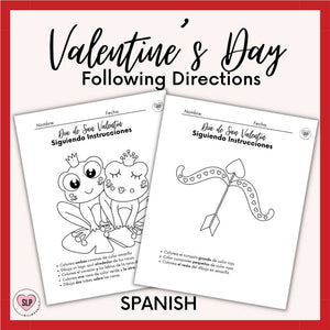 Valentine's Day Following Directions in Spanish for Speech Therapy