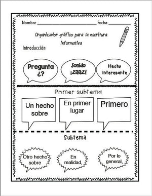 Spanish Informative Writing Graphic Organizers