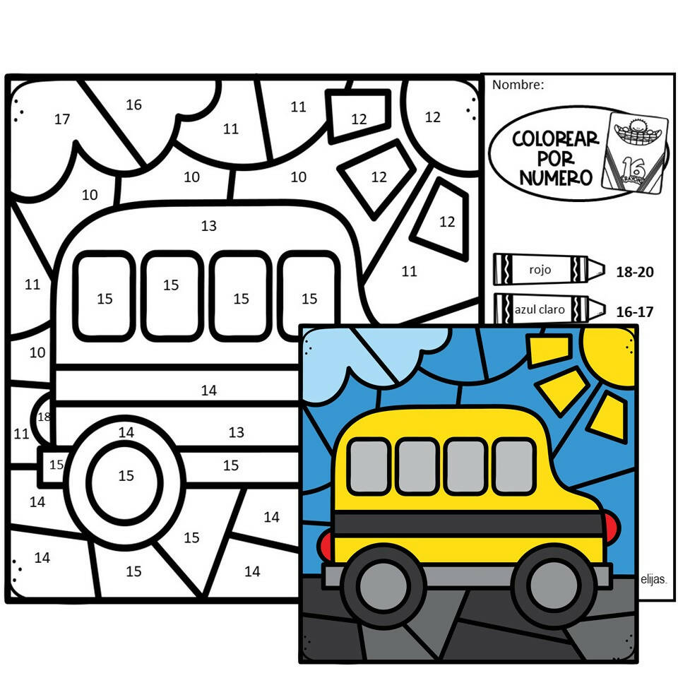 Back to School Coloring Pages, Color by Number