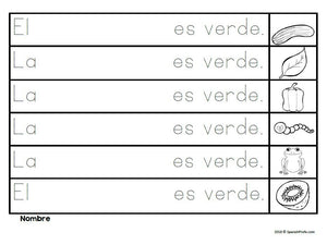 Completa las oraciones los colores (Complete the Sentences in Spanish Colors)