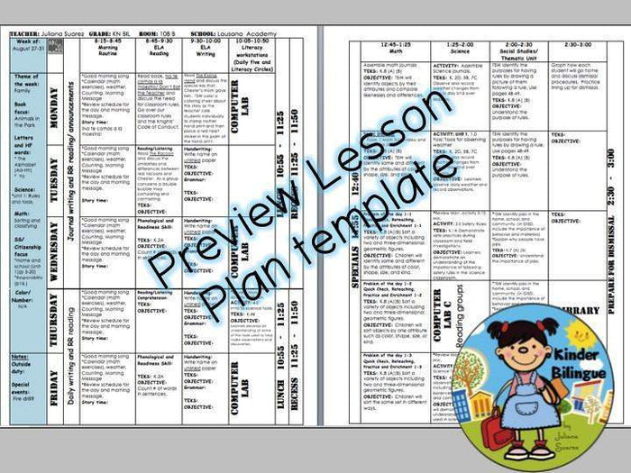 Lesson plan template for kinder