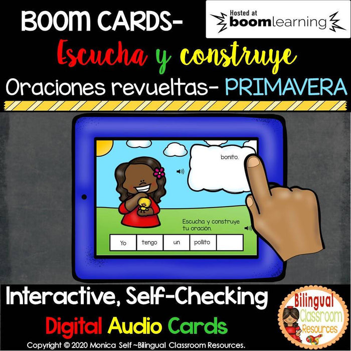 BOOM Cards Build a Sentence-Oraciones revueltas de primavera. Distance Learning