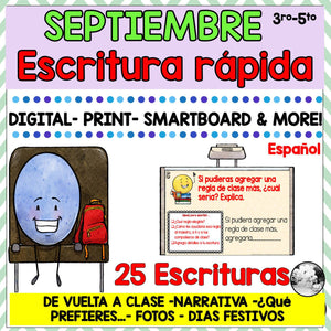 Spanish writing prompts and journal- Google Slides- Distance learning -September