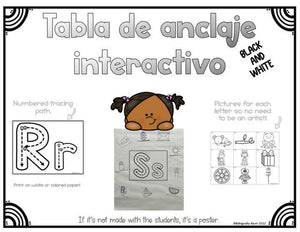 Tabla de anclaje interactivo – Spanish Alphabet Interactive Anchor Chart BW