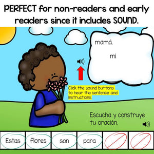 BOOM Cards Build a Sentence-Oraciones revueltas de primavera. Distance Learning