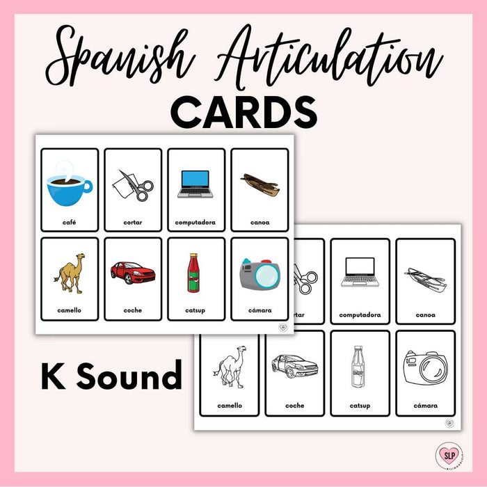 K Sound Spanish Articulation Cards for Speech Therapy